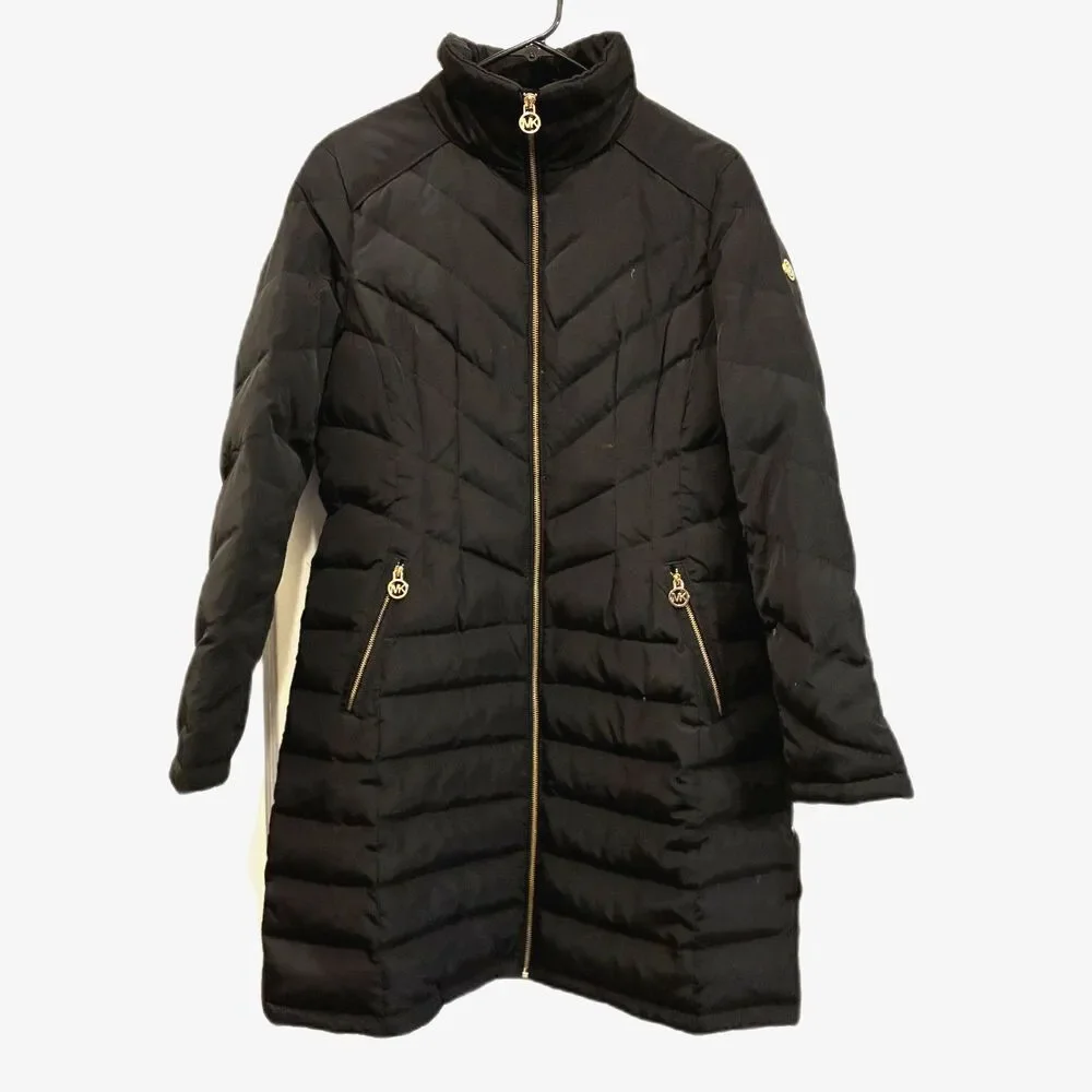 Michael Kors Black Quilted Down Puffer Long Jacket Coat   Women's Size Medium
